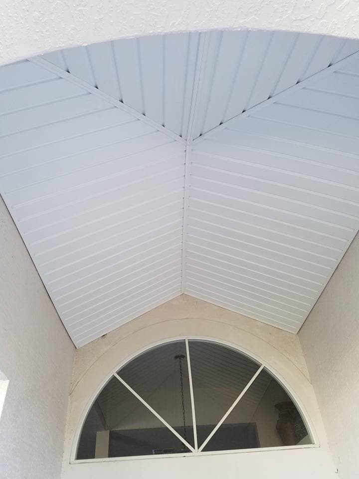 White aluminum roof covering and soffit